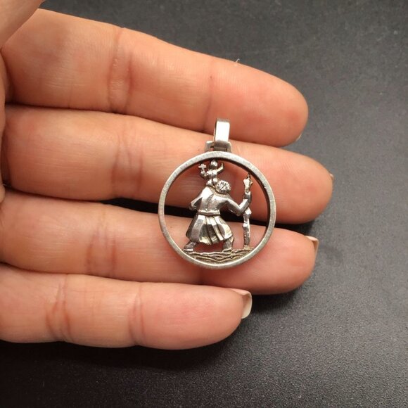 St. Christopher Charm Sterling Silver Double Sided Dimensional Religious Pendant - Picture 4 of 5